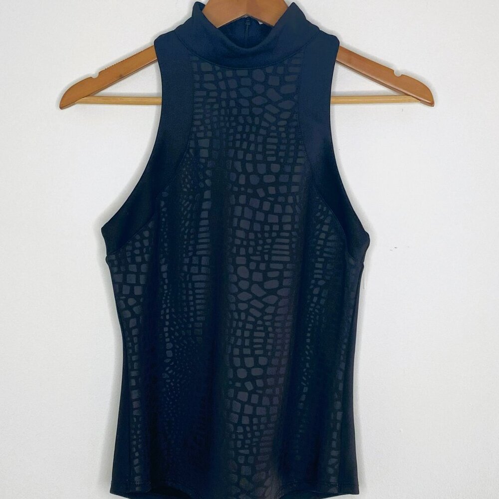 Dynamite - Sleeveless, High Neck, Zip Back, Patterned Black, Top - Size S